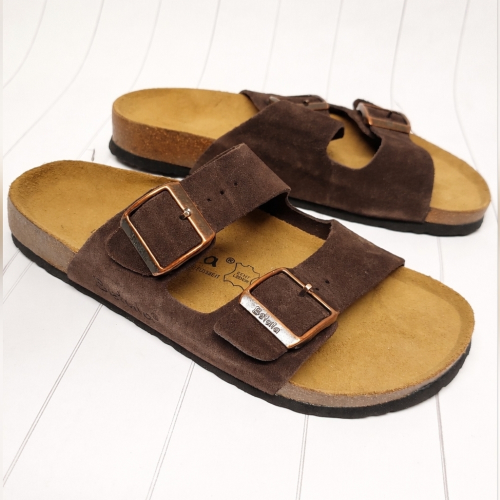 Women’s Brown Suede Double-Buckle Comfort Sandals